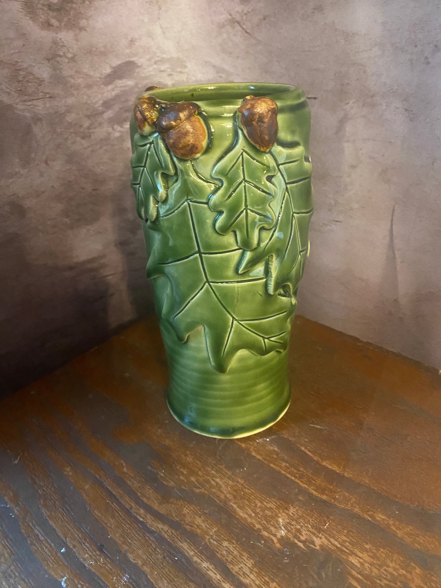 Handcrafted Oak & Acorn Vase — 7.5” Tall