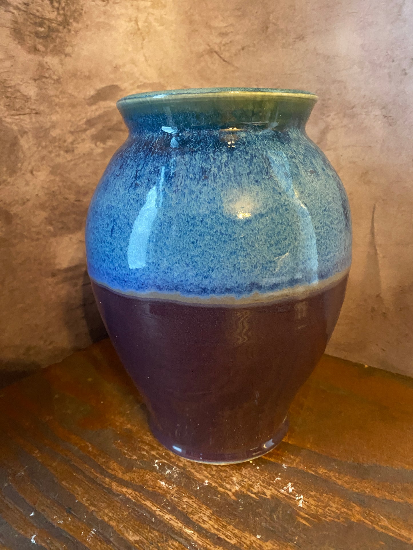 Handmade Purple & Blue Stoneware Vase — 8” x 5.5”