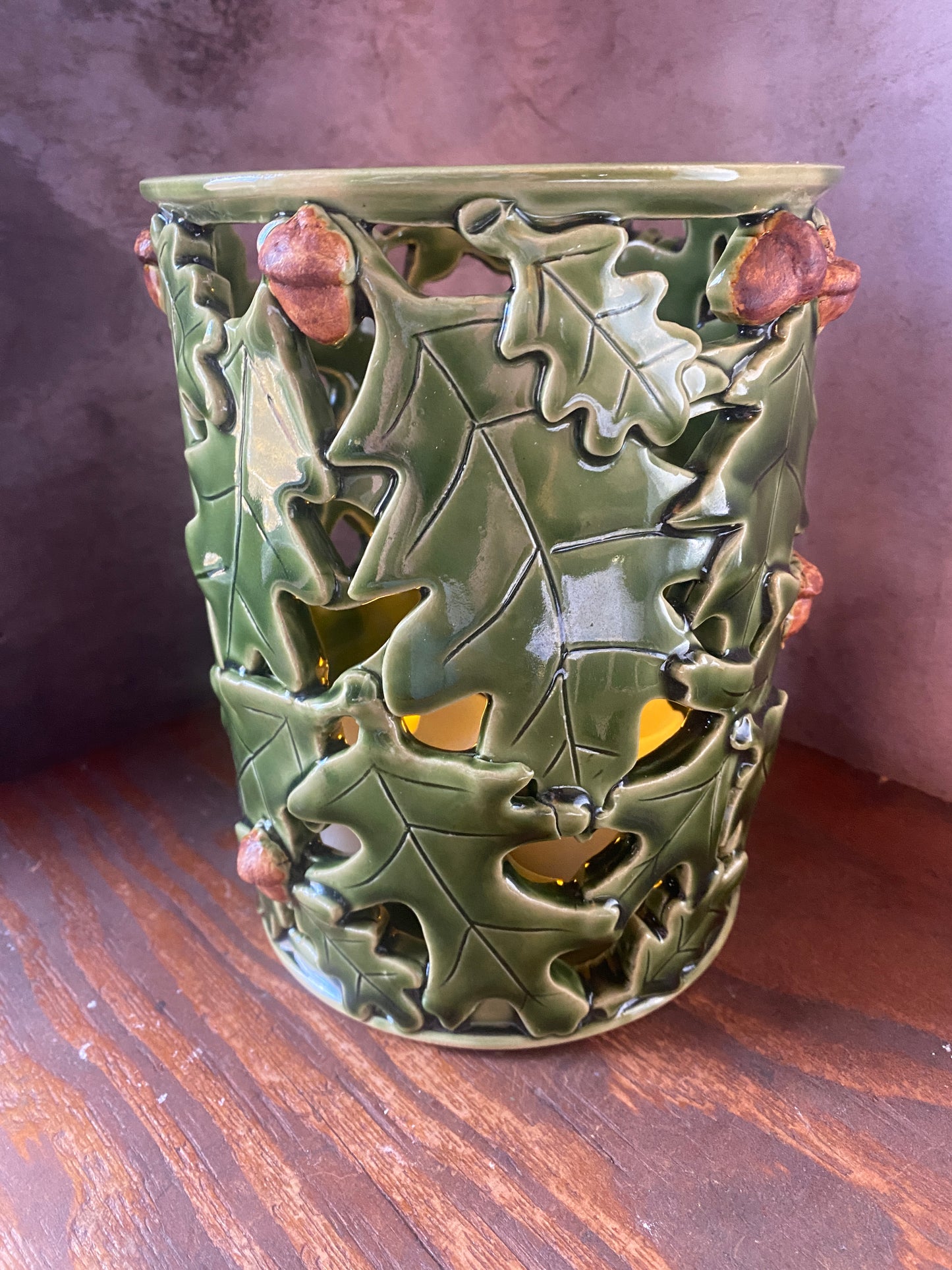 Crescent Moon Door Oak and Acorn Lantern