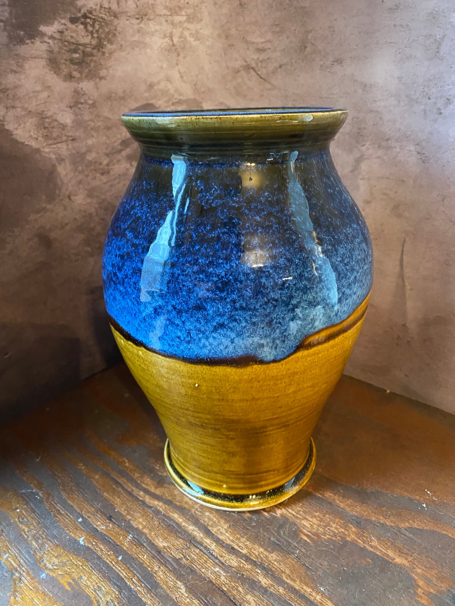 Handmade Two-Tone Stoneware Vase — 10” Tall