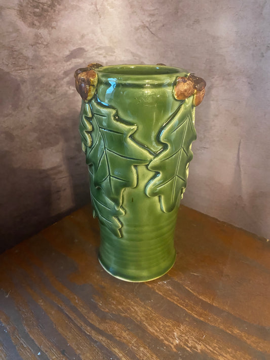 Handcrafted Oak & Acorn Vase — 7.5” Tall