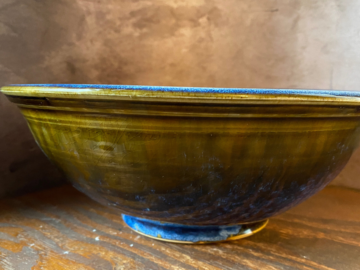 Handmade Stoneware Serving Bowl — Brown & Blue (10.75” x 4”)