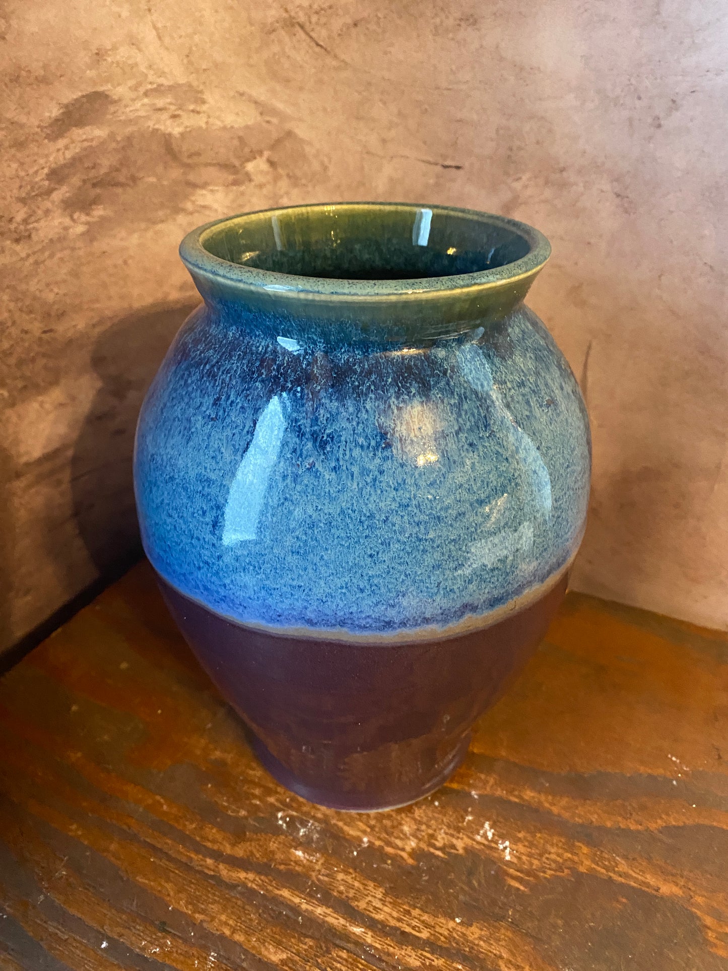 Handmade Purple & Blue Stoneware Vase — 8” x 5.5”