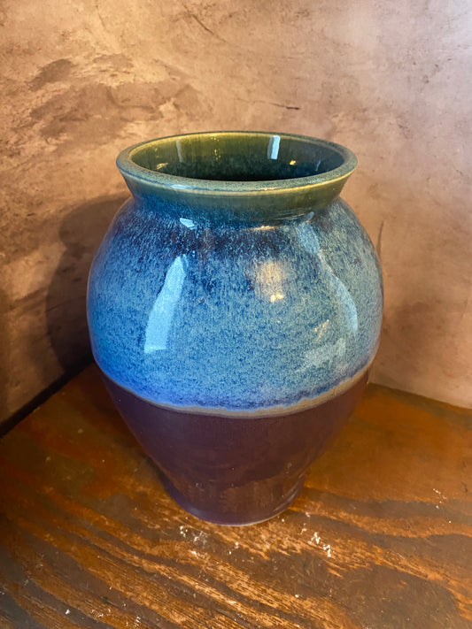 Handmade Purple & Blue Stoneware Vase — 8” x 5.5”
