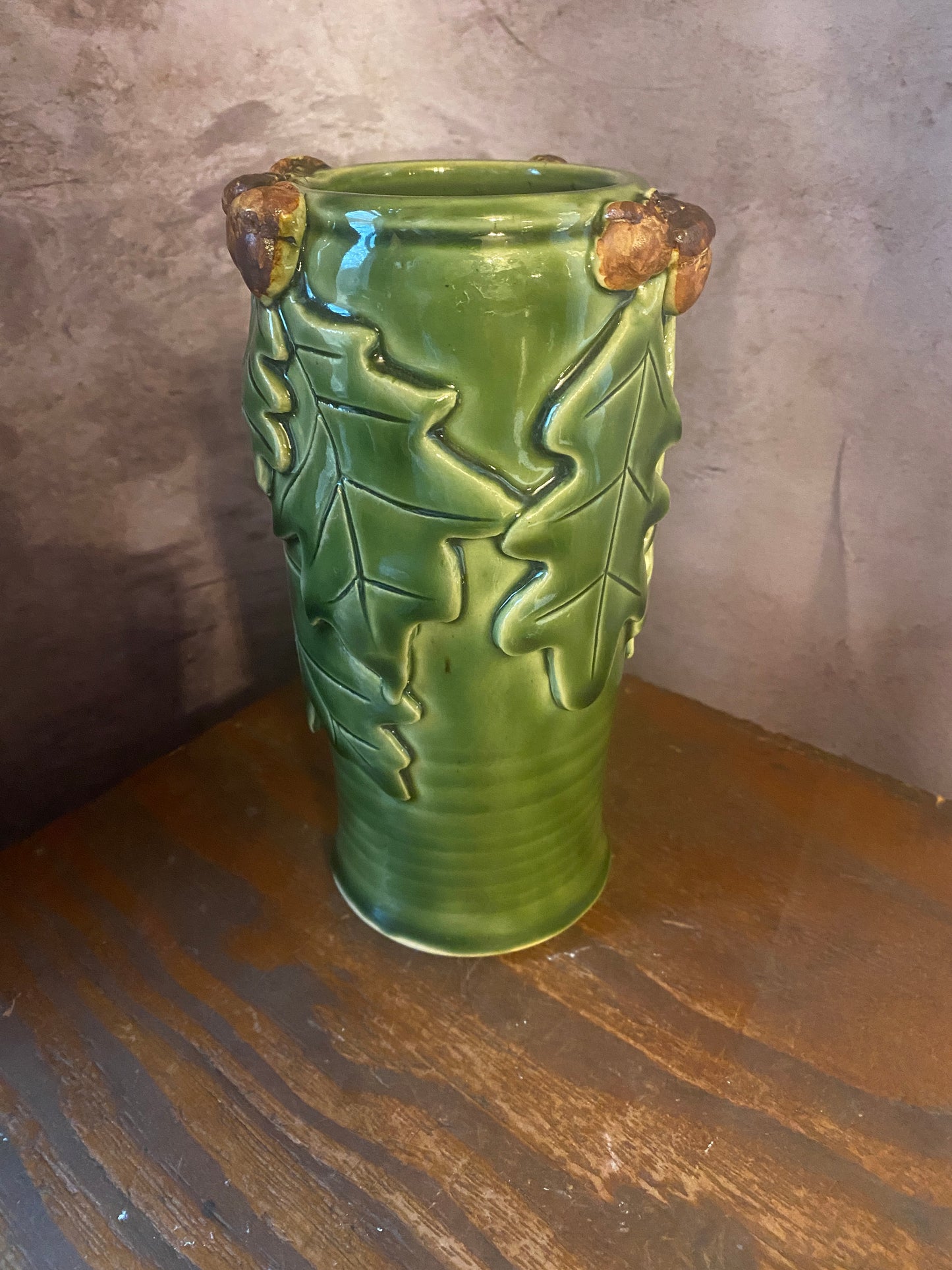 Handcrafted Oak & Acorn Vase — 7.5” Tall