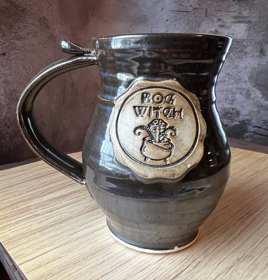 Bog Witch medallion mug with black glaze