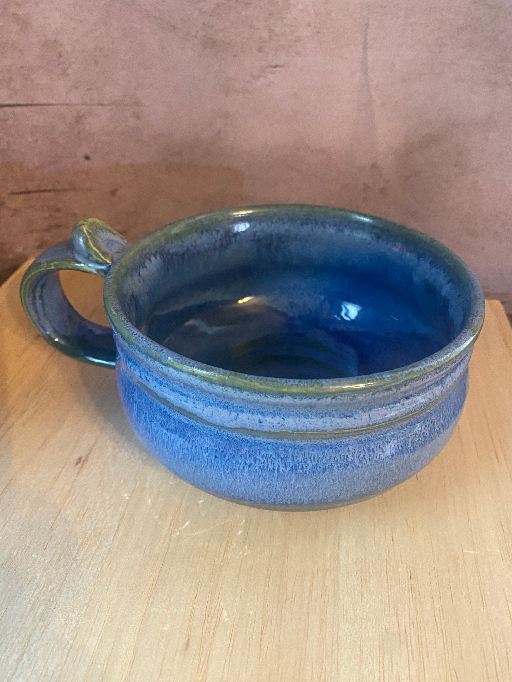  Soup mug in a mottled icy blue glaze