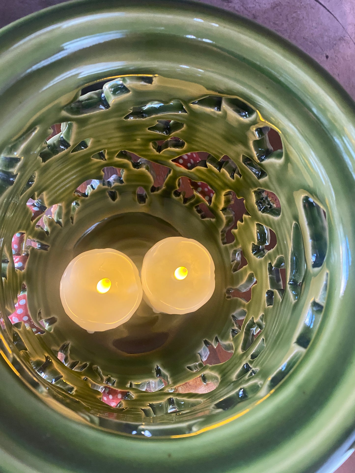 Mushroom topped oak, acorn and  lidded lantern