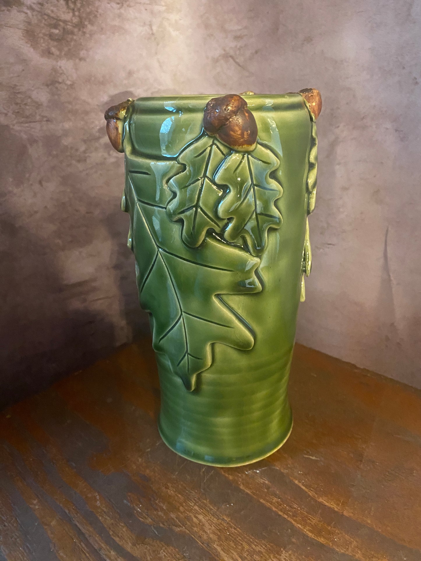 Handcrafted Oak & Acorn Vase — 7.5” Tall