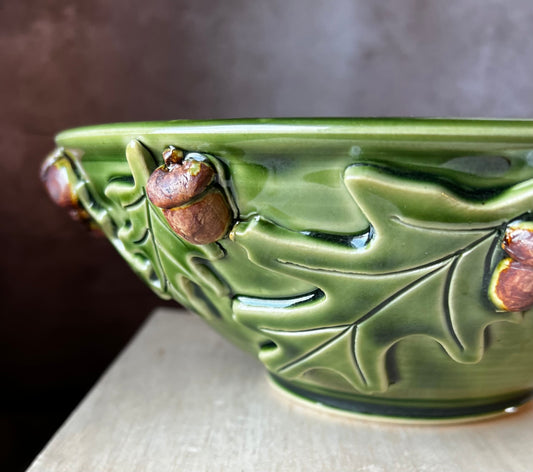 Oak Leaf & Acorn Stoneware Serving Bowl