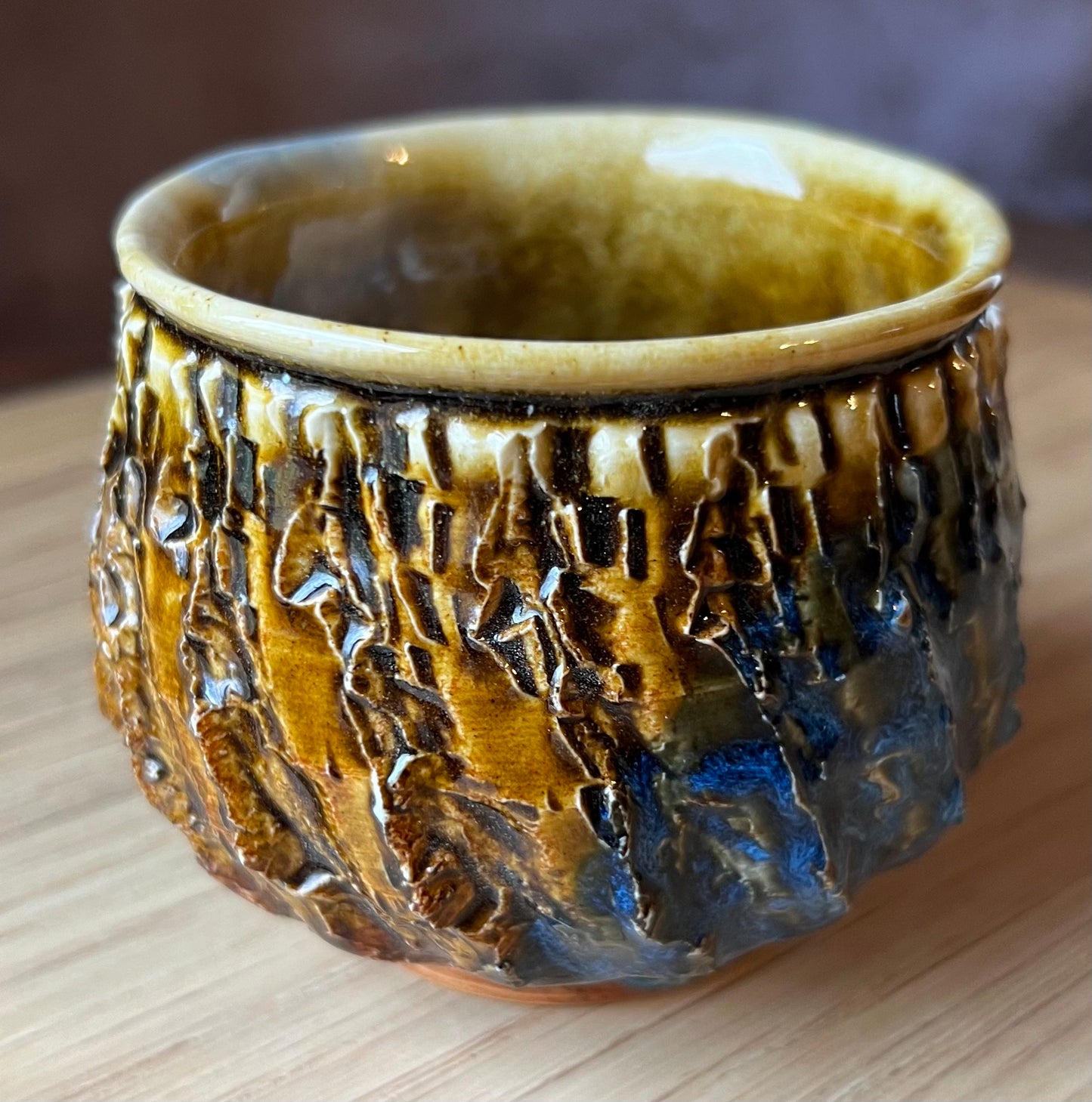 Whiskey Cup, textured brown/blue