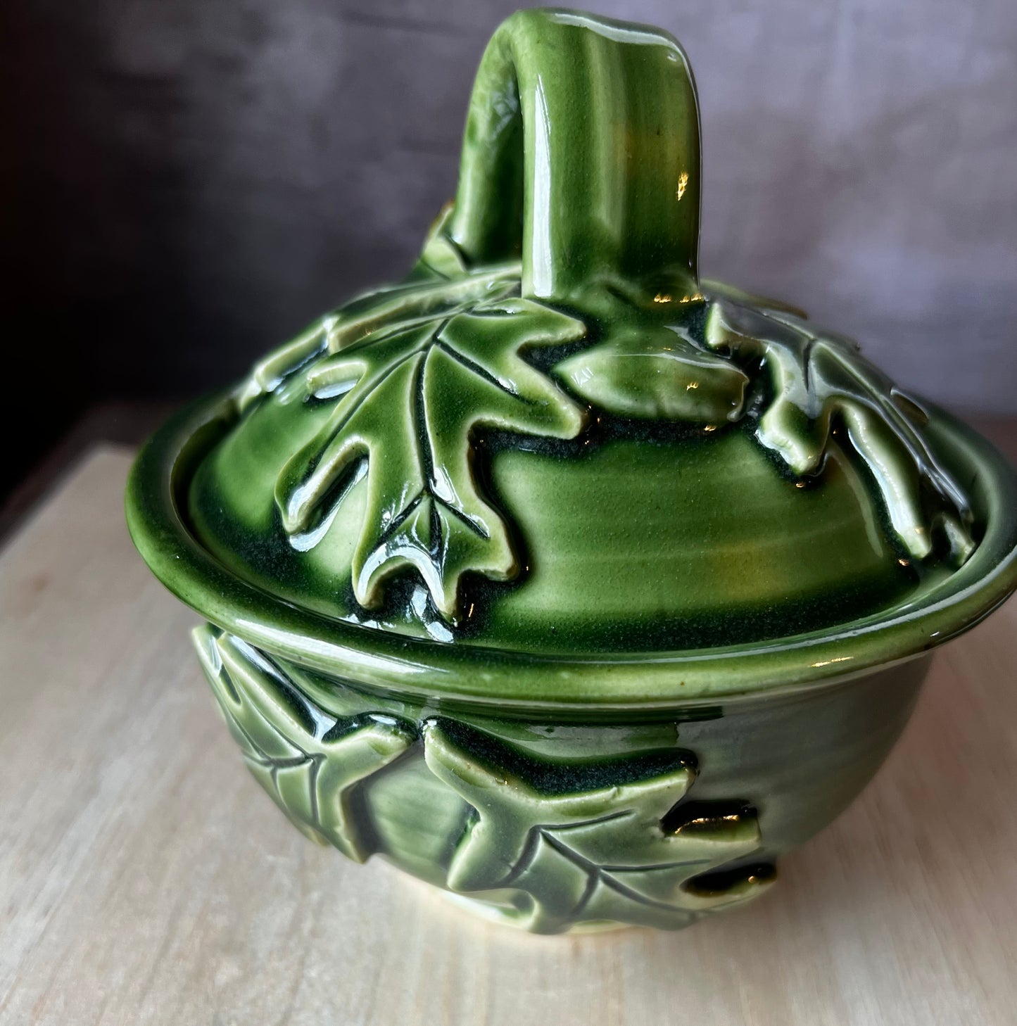 Lidded bowl, oak leaves