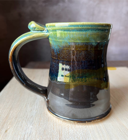black and green glazed small sipper pottery mug